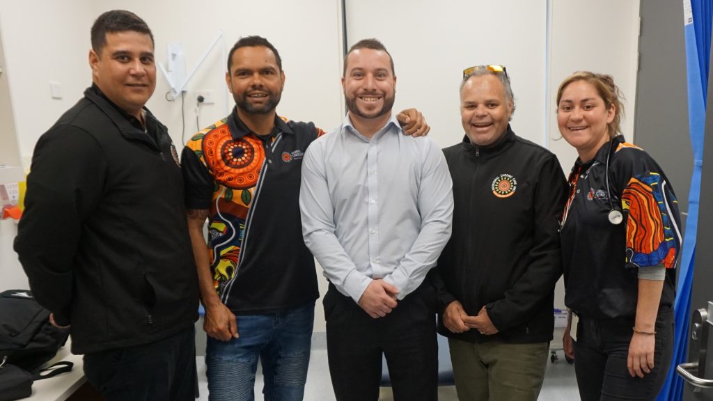 Project Manager Dr Paul Saunders (middle) with Aboriginal Health Workers Daniel Dawson, Dale Wright, Paul Saunders, Athol Lester, Elizabet