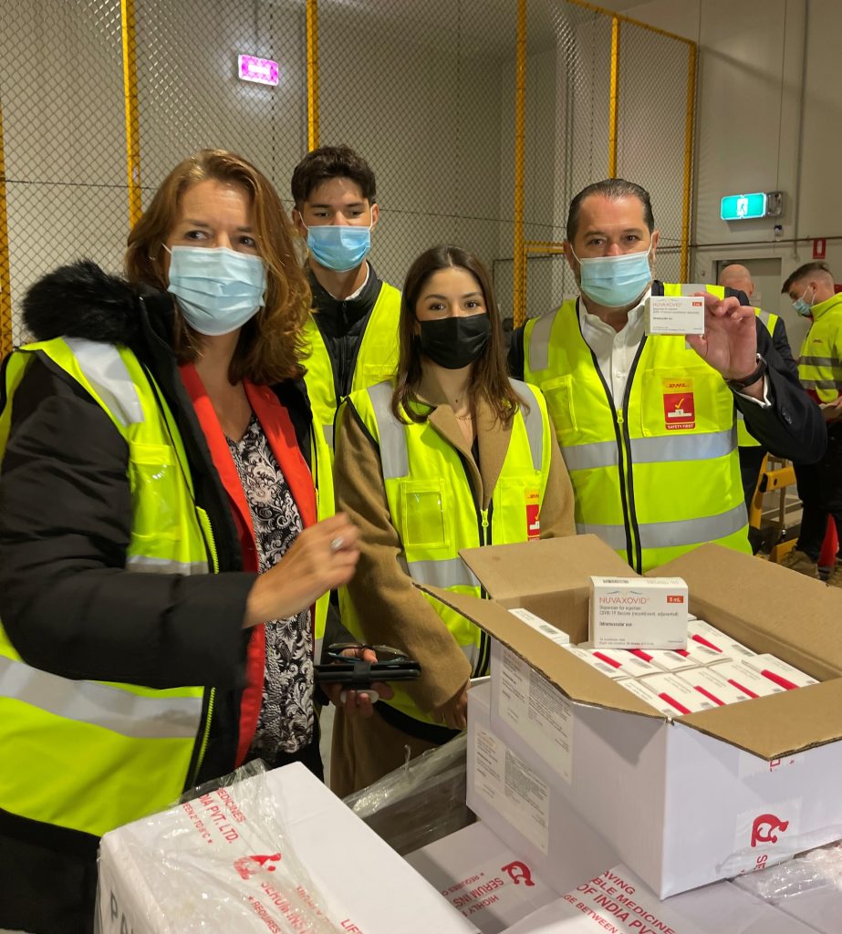 The Herz family with the first shipment of vaccine arriving at DHL’s Sydney warehouse, February 2022