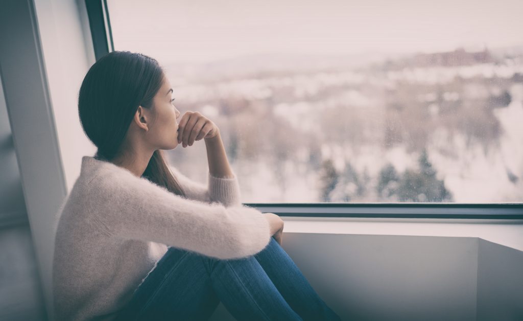 Asian girl with the blue, feeling sad