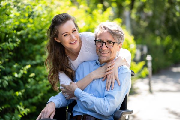 Elderly Senior Patient Care Outside. Older Man In Wheelchair